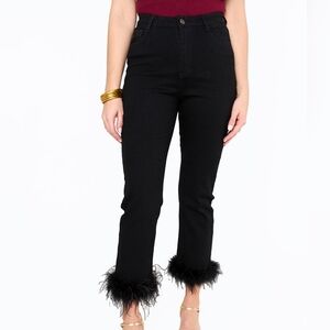 Buddy Love Kyla Feather Trim Ankle Pants - Black Size 27 Women's